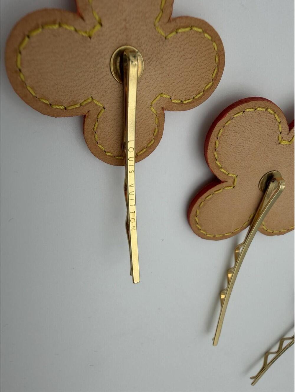 Vintage Louis Vuitton Set Of 3 Vernis Leather Flower Hairpins Gold Hardware - Picture 8 of 11